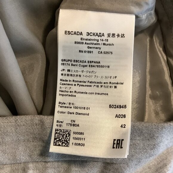 ESCADA CASHMERE WOOL BLEND TAPERED GRAY TROUSERS PANTS 42 - Picture 9 of 11